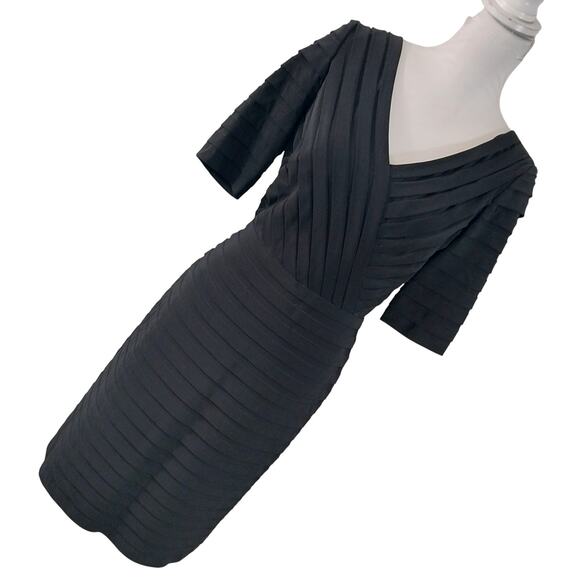 ADRIANNA PAPELL! BLACK STRETCH PETIT-PLEAT/MINI TIERED CRISS-CROSS DRESS! SZ 14 - Picture 11 of 11